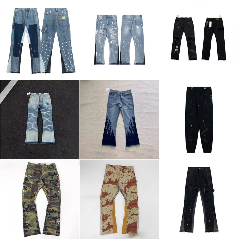 Women's Jeans Women Micro Flared mens Pants Splash Ink Graffiti Horn Retro Deconstructed Stitching Camouflage Couple