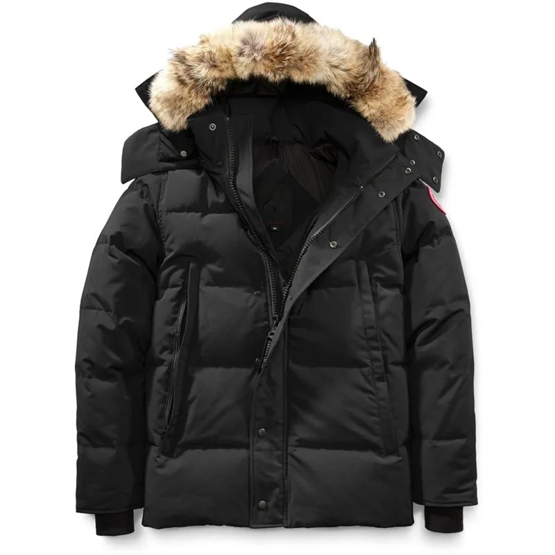 Men Down jacket goose coat real big wolf fur Wyn dham Overcoat Clothing Casual fashion style Winter Outerwear parka