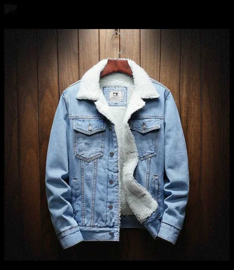 Mens Winter Jeans Jacket Warm Denim Jacket New Mens Large Wool Lined Thick Winter Denim Jacket Plus Size XS-6XL X241017
