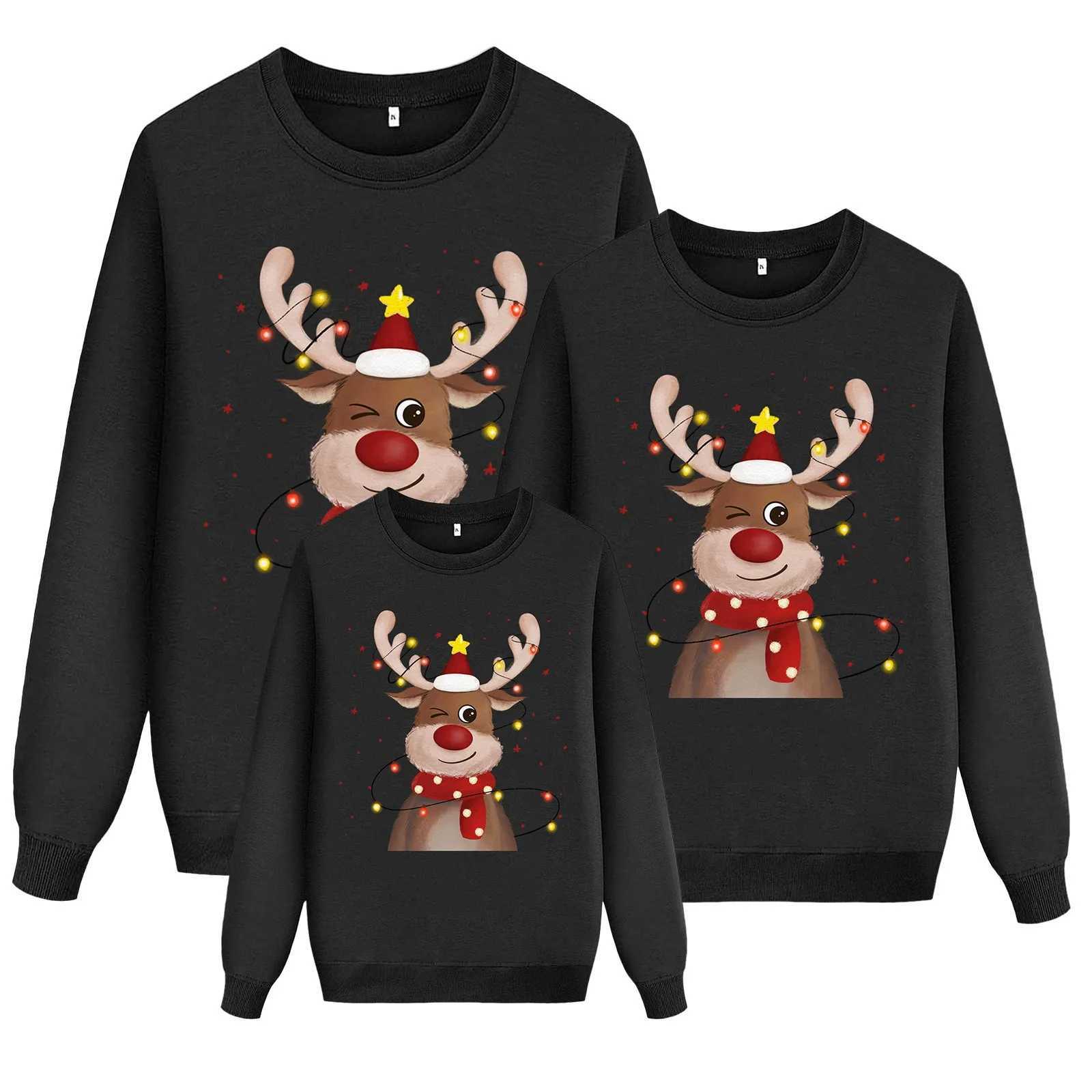 Family matching set Christmas long sleeved deer print sportswear for women men children pull off mother father son daughter clothing W241015