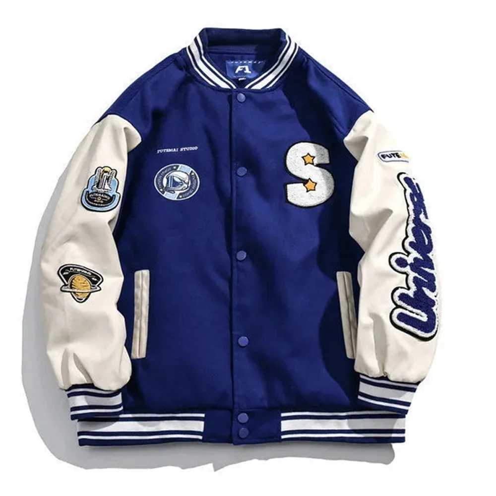 Harajuku Blue Student Baseball Mens Jacket Bomber Jacket Fashion Spring and Autumn Trend Hip Hop Academy Loose Casual Jacket M241017