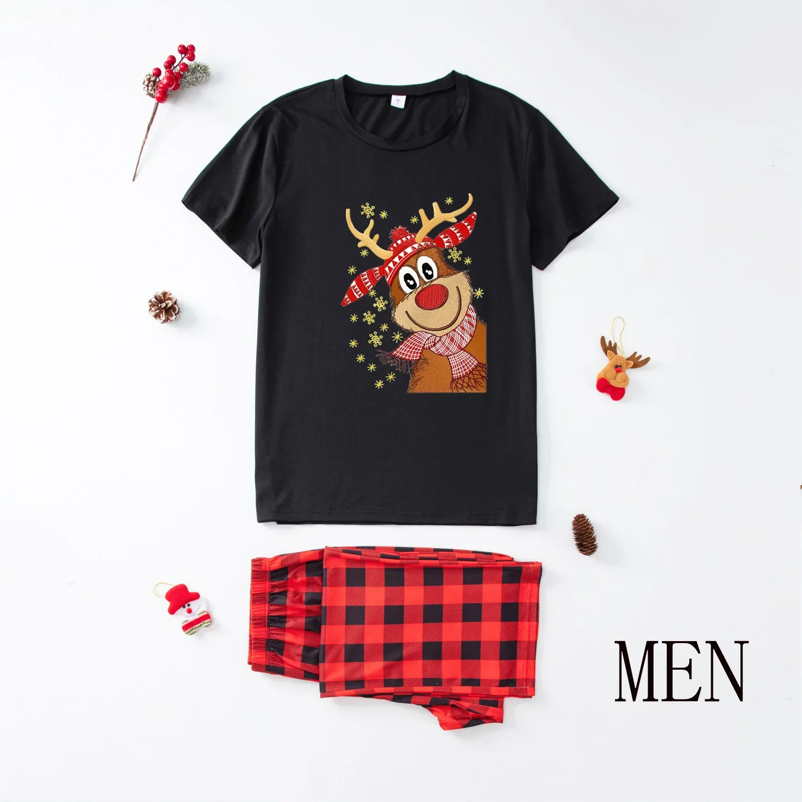 Christmas Matching Pajamas Set Elk Print Short Sleeve TshirtTrousers 2 Pieces Suit Baby Romper Parentchild Pyjamas Family Look 241017