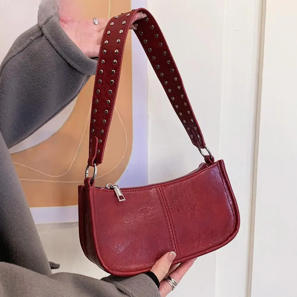 Y2K Red Shoulder Bag Women Vintage Underarm Crossbody Bag TLXT Ladies PU Leather Retro Tote Bags Underarm Satchel Bag Handbag Purse Gift for Women