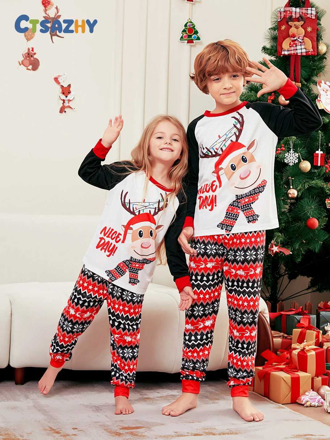 Christmas Family Matching Set Mom Dad Child 2-piece Pajama Set Baby Casual Loose Pajama Christmas Family Appearance Pajama W241015
