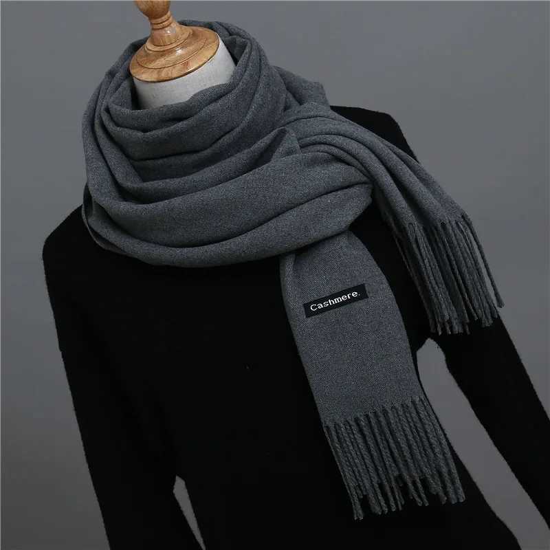 Solid color cashmere mens scarf winter Pashmina warm collar navy blue black gray mens business scarf M Bufandas shawl X241017