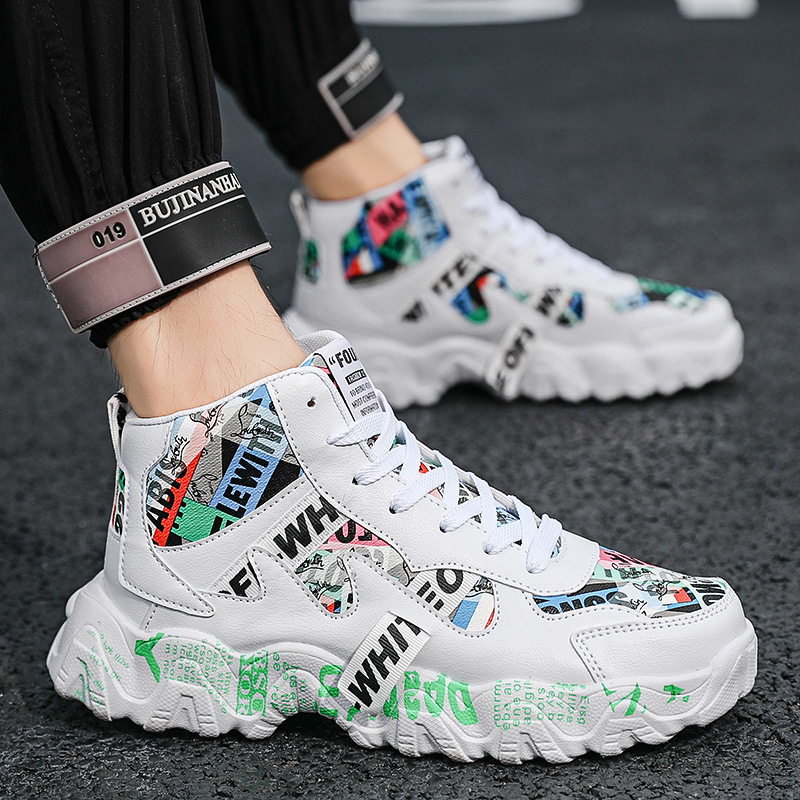 Hommes femmes de course chaussures de course à la mode Tennis High Top Fashion Pu Leather Platform Sneaker for Outdoor Activities