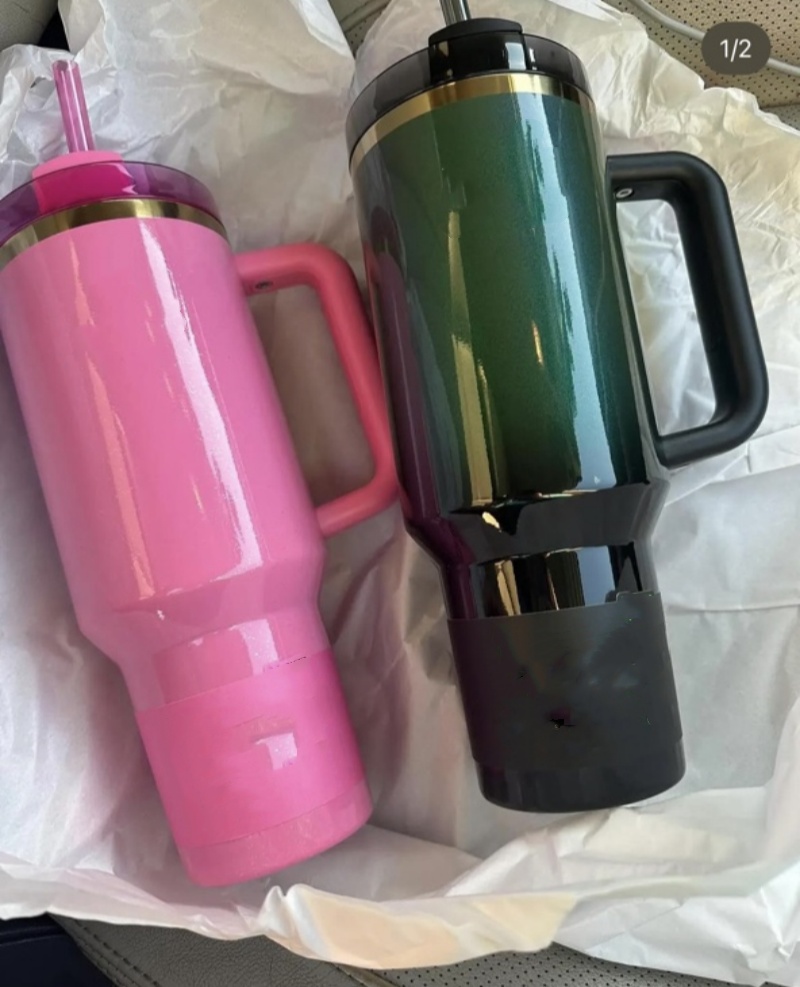 Ship From USA New Tyla Tyger 40oz Cups Stainless Steel Tumblers With Handle Lid and Straw Travel Car Mugs for Valentine's Day Gift, Water Bottle 