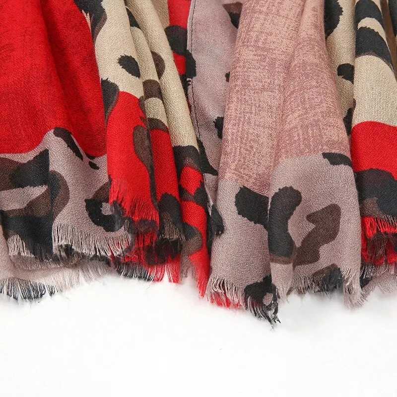 Versatile Cotton Leopard Scarf Wen Thin Brown Shawl Double Color Warm Shawl Fashion Cmuting Style X241017