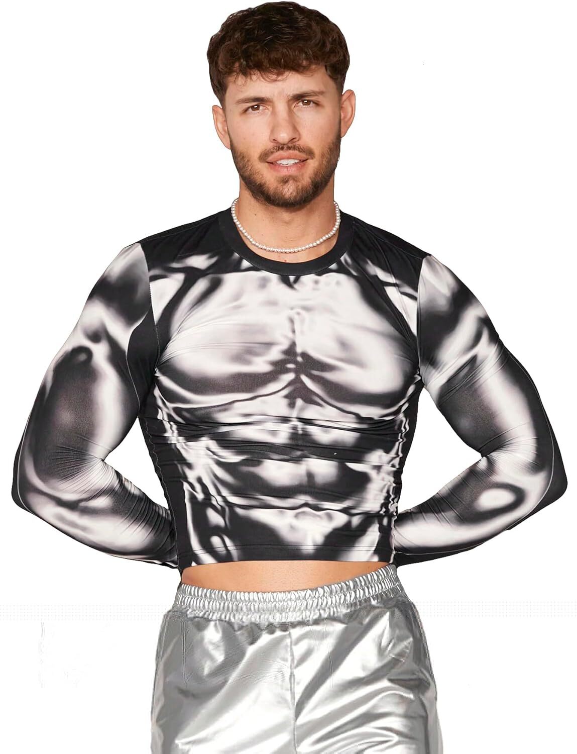 Long Sleeve Shirts for Men sweatshirt Men's 3D Body Print Crop T Shirt Round Neck Long Sleeve Muscle T Shirt Fashion Party Club Tee Streetwear Ca
