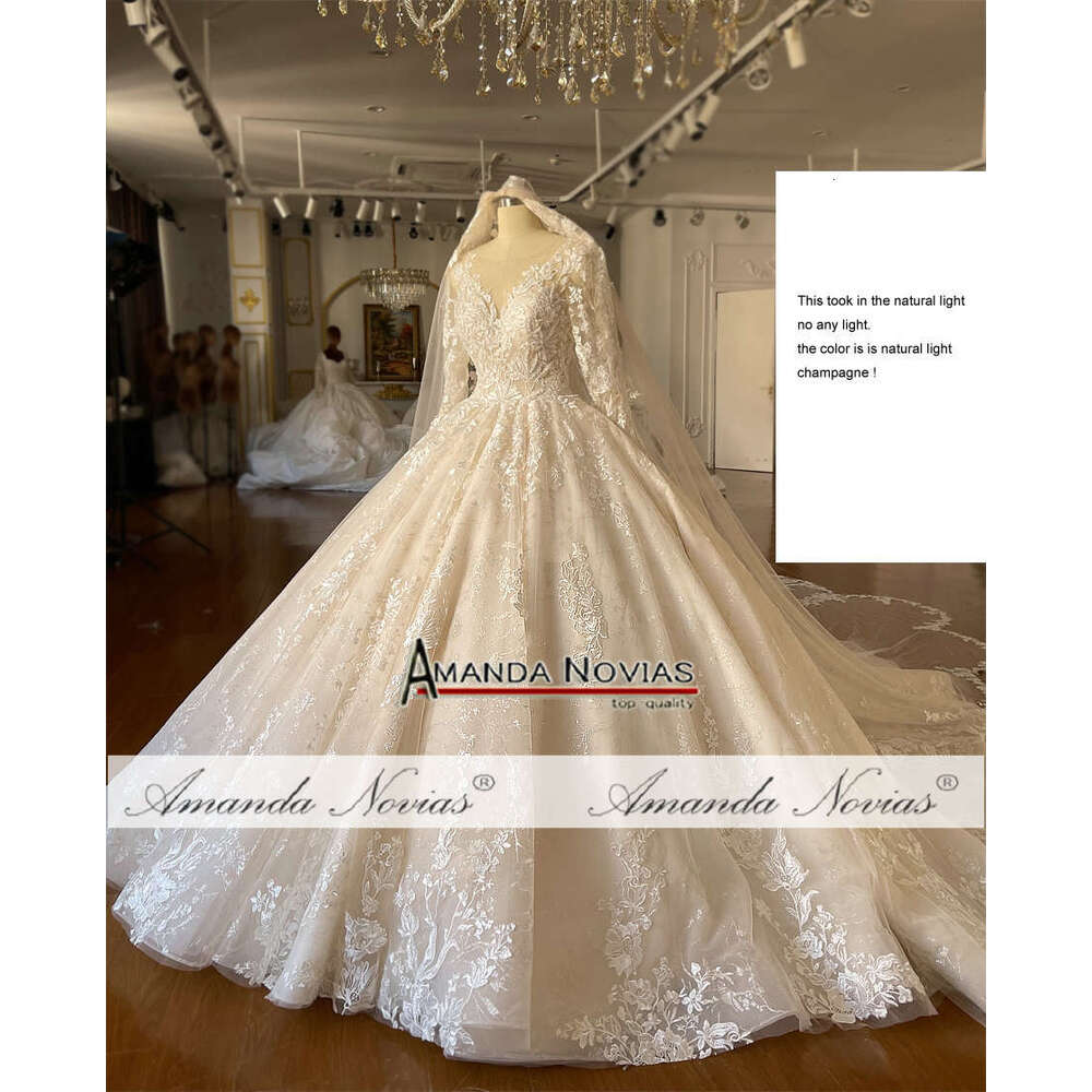 Champagne Color Full Lace Wedding Gown With Veil