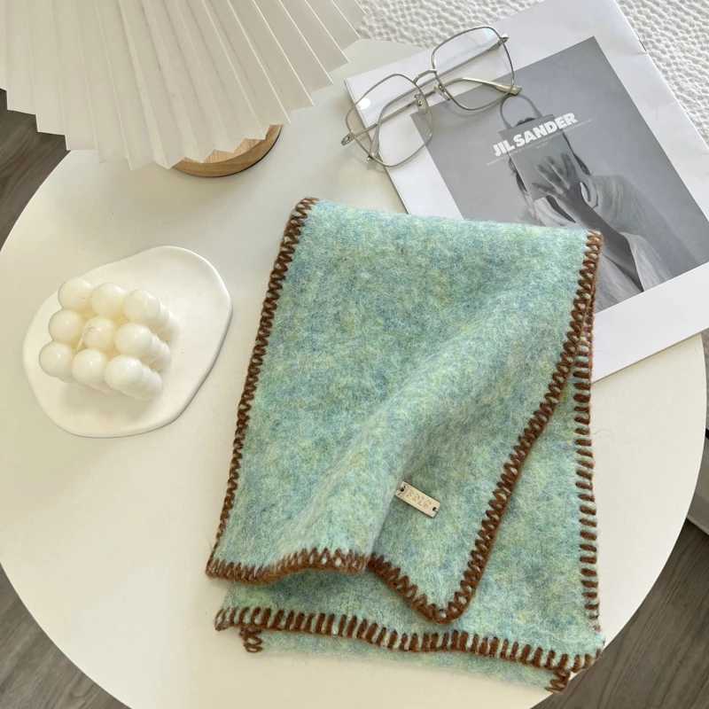 Korean version solid color scarf Fem cute girl autumn and winter dopamine colored thick warm knitted scarf X241017