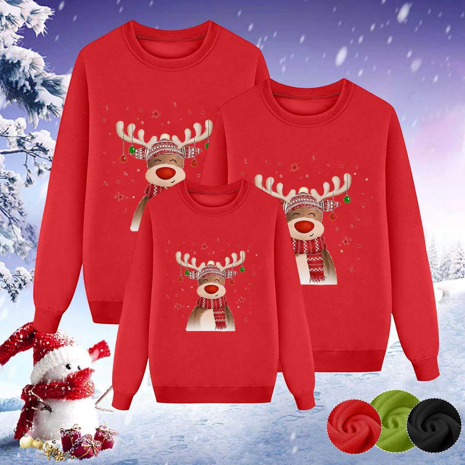 Christmas Cute Elk Printed Wool Sweater for Parents and Children Long Sleeve Round Neck Loose Suitable for Casual Autumn and Winter Hoodies for Famili