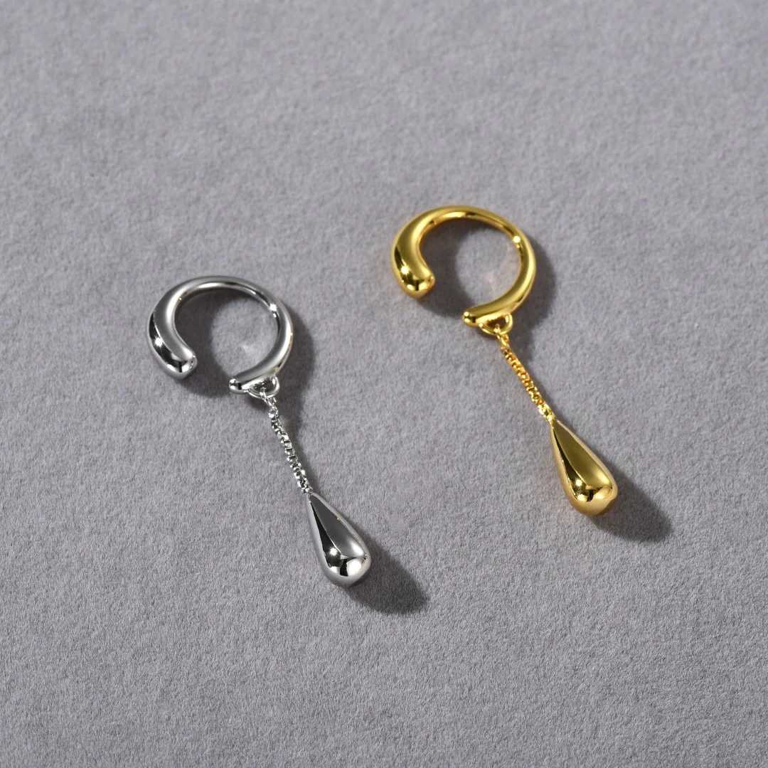 Fashionable C-shAPed ear sleeves metal water droplet tassel ear clip earrings womens fake non perforated jewelry gifts W241017