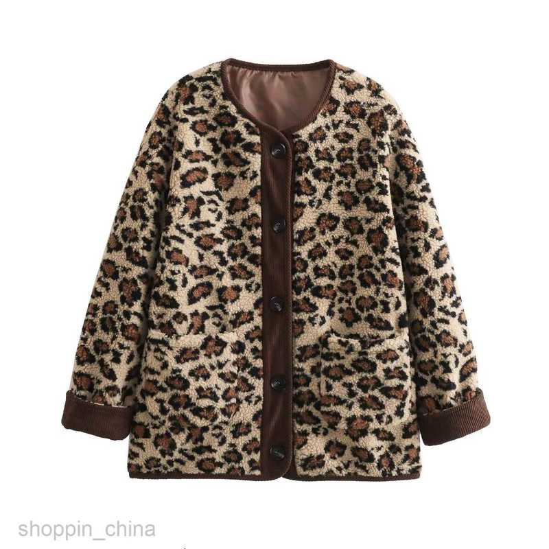 Women Jackets Coats Women's autumn and winter loose round neck leopard print lamb wool warm long sleeved jacket for women