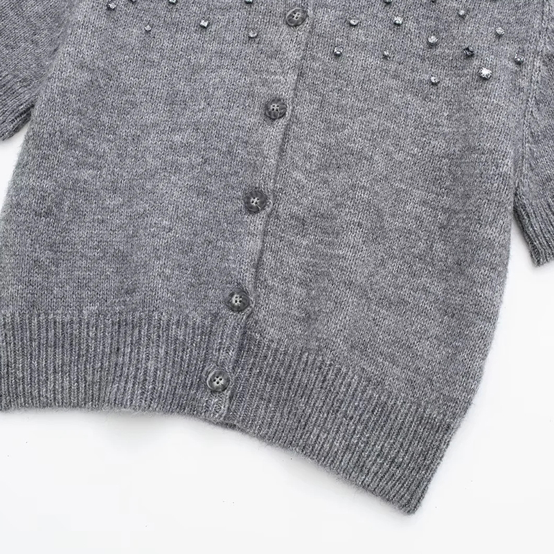 Cardigan Women's Sweater Pearl Knitted Tops Short Sleeve Knitwear With Button Jumpers Inszar Insz 2024 Sweter Damski Y2k Japan