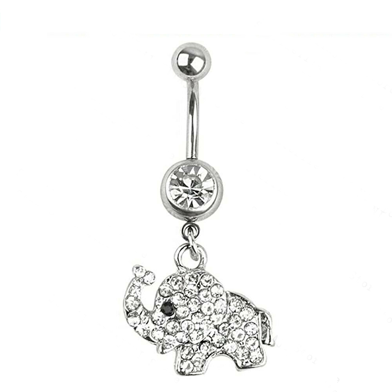 Zircon Crystal Belly Button Ring Dangle Wing Piercing Nombril Ombligo Surgical Steel Barbell Heart Round Navel Stud Body Jewelry