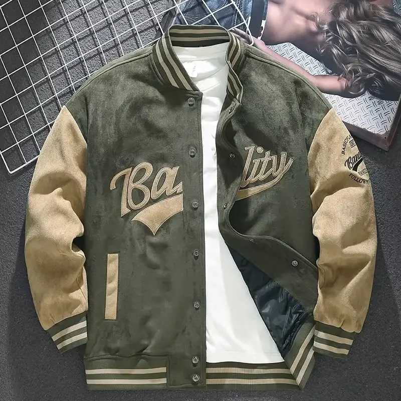 Suede baseball uniform mens autumn/winter vintage American coat spring/summer loose top embroidered pilot jacket trend M241017