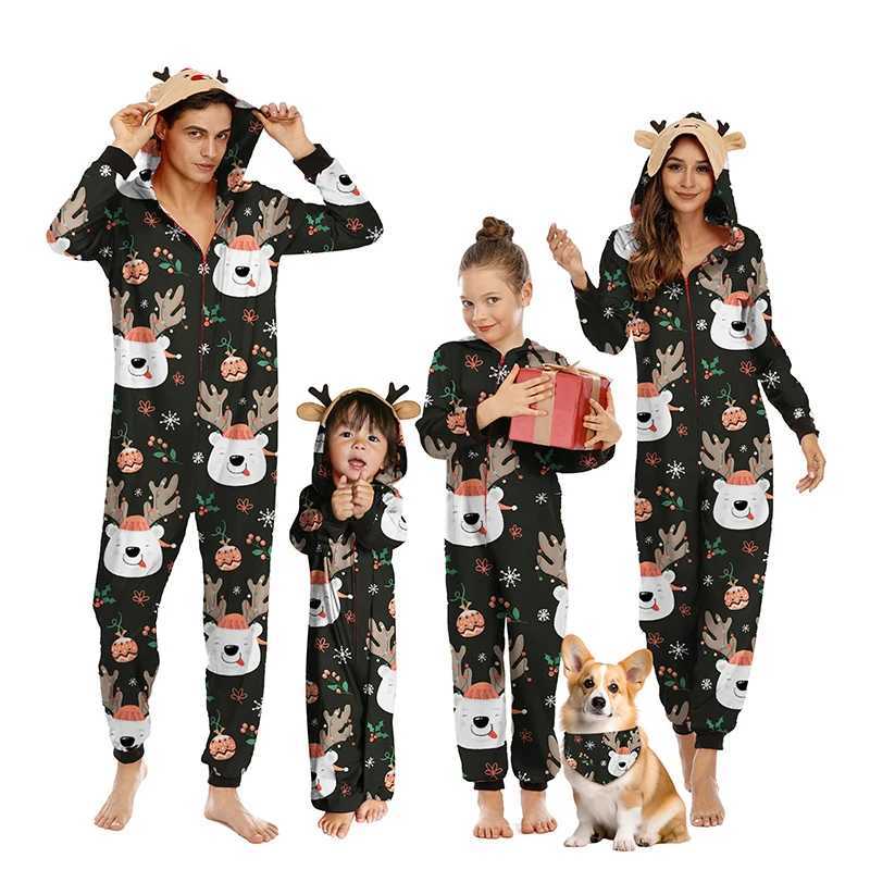 Christmas Family Matching Set Cartoon Elk Printed Pajama Hoodie Adult Childrens Family Pajama Set Christmas Costume W241015