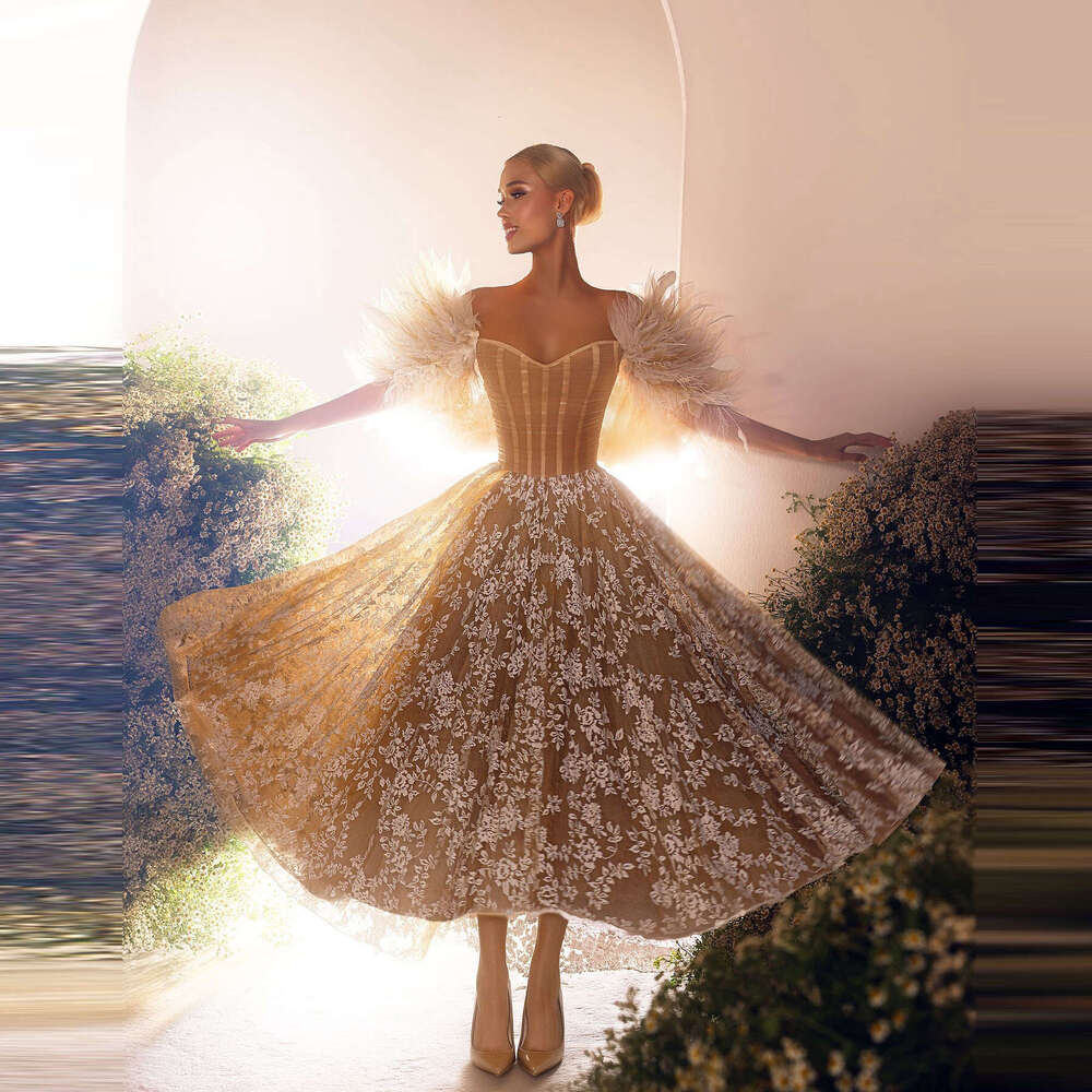 Feathers Tulle Lace Prom Dresses Cap Sleeves Ruffles Extra Puffy Ball Gown 2024 Bridal Gowns Bodice BC19640