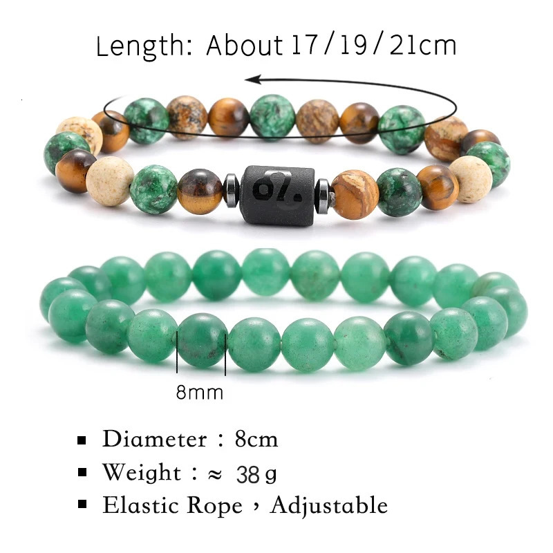 2 pieces/set of Zodiac Natural Stone Bracelets Leo Capricorn Taurus Cancer Bracelet Womens Couple Friendship Jewelry Gift Bracelet 241017