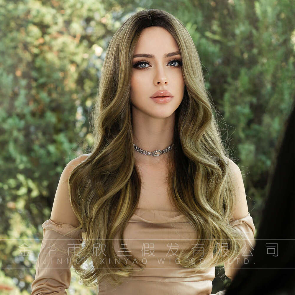 Order Wig For Women, Dyed Gold, Medium Length Curly Hair, Wavy Wig, Fluffy Synthetic Hair Cover