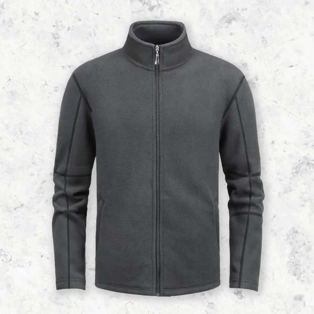 Men Jacket Stand Collar Long Sleeve Polar Fleece Zipper Placket Coat With Pockets Double Sided Wear Thickened OutwearXJ241017