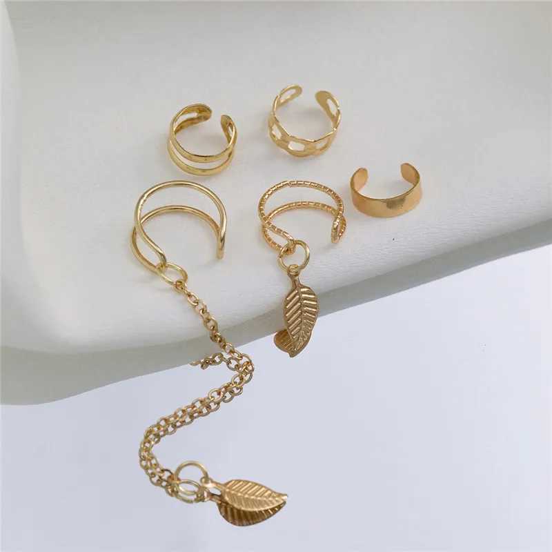 Golden Leaf Female Clip Earrings Creative Simple C Butterfly Earrings Cuffs Non Perforated Earrings Set Fashion Jewelry W241017