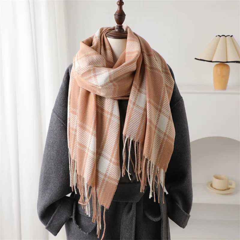 Korean style thick warm shawl winter plain weave tassel blanket cashmere such as scarf collar Chief Pashmina raincoat Stoles X241017