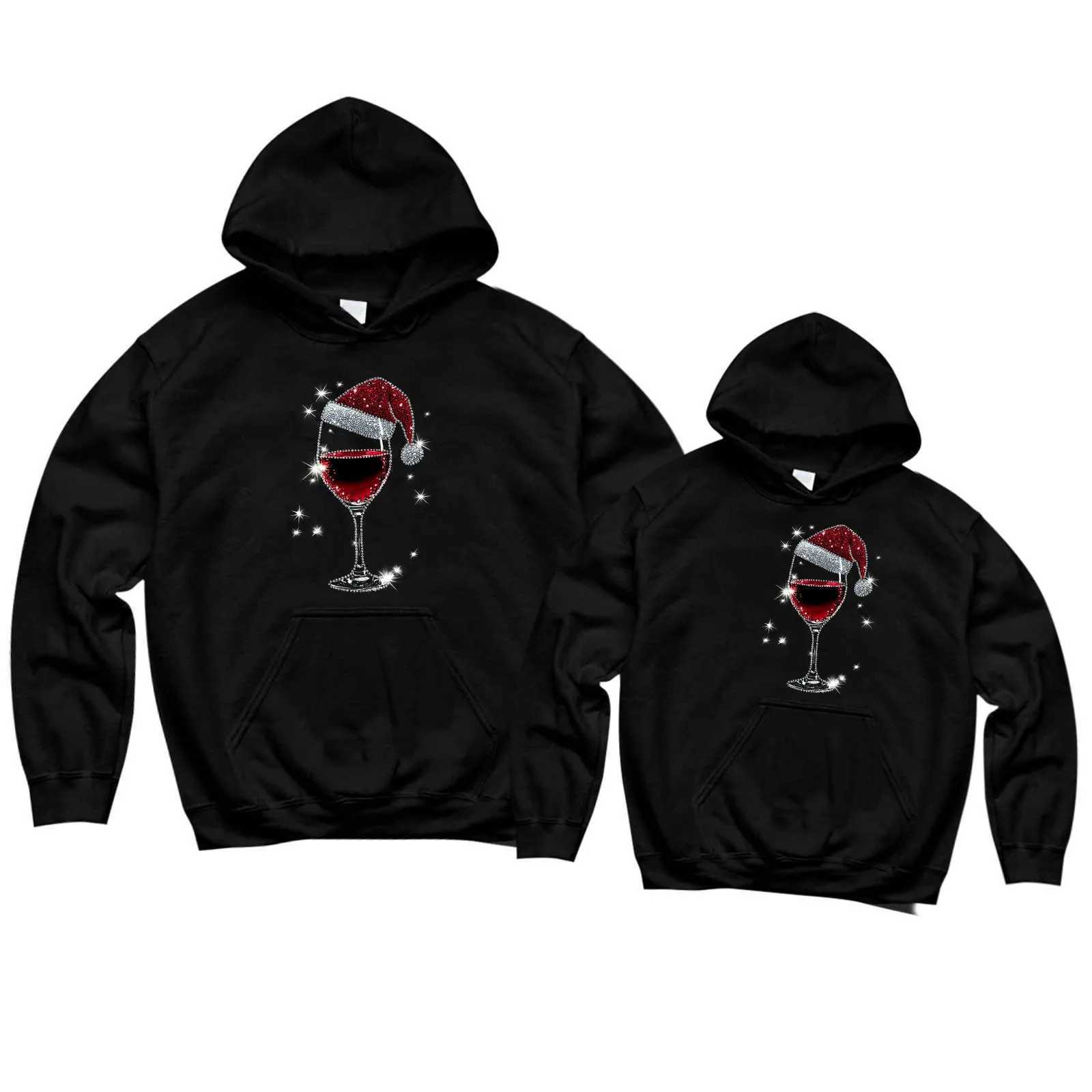 Merry Christmas Matching Family Outfits Red Wine Glass Printed Sweatshirt Childrens Mother Father Pullover Hoodie W241015