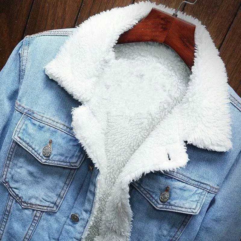Mens Winter Casual Denim Jacket Fleece Lining Thickened Sheep Velvet Top Slimming Effect For Smooth SilhouetteXJ241017