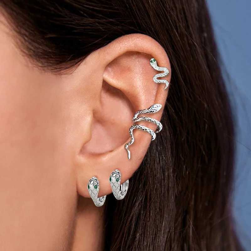 1 piece of retro snake packaging earrings cuff stud earrings mens Gothic jewelry clip earrings womens snake trend ring earrings W241017