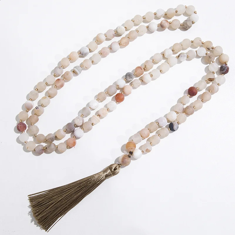 8mm Natural Open Smile Agate Bead Knot 108 Japanese Mara Necklace Meditation Yoga Bracelet Mara Saffron Rose Set 241017