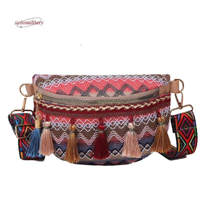 New Bohemian Ethnic Style Wide Strap Woven Versatile Tassel Bucket Oblique Straddle Single Shoulder Women's Bag #11 swissmilitary