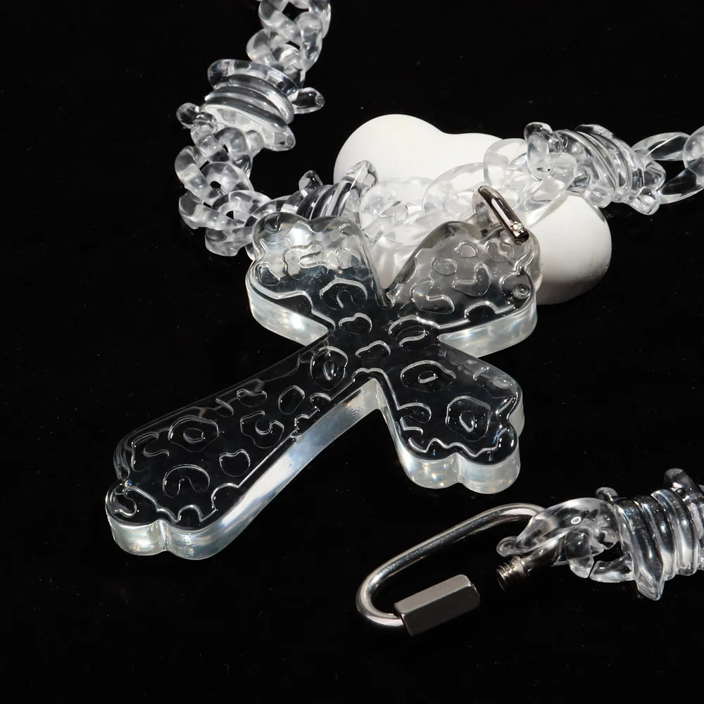 Trendy Acrylic Iridescent Transparent Cross Pendant Necklace for Men Hiphop Brambles Wire Necklaces Fashion Male Jewelry 241009