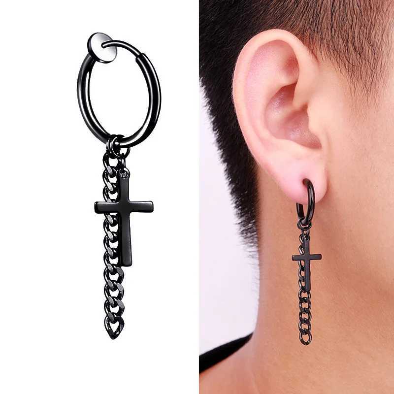 New 1 piece stainless steel unpainted earring clip earrings suitable for male/female punk black non perforated fake earrings jewelry gifts W241017
