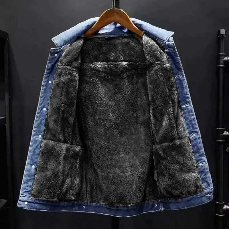 Mens light blue winter denim jacket warm denim jacket new mens plus size wool lining thick winter denim jacket size 4XL X241017