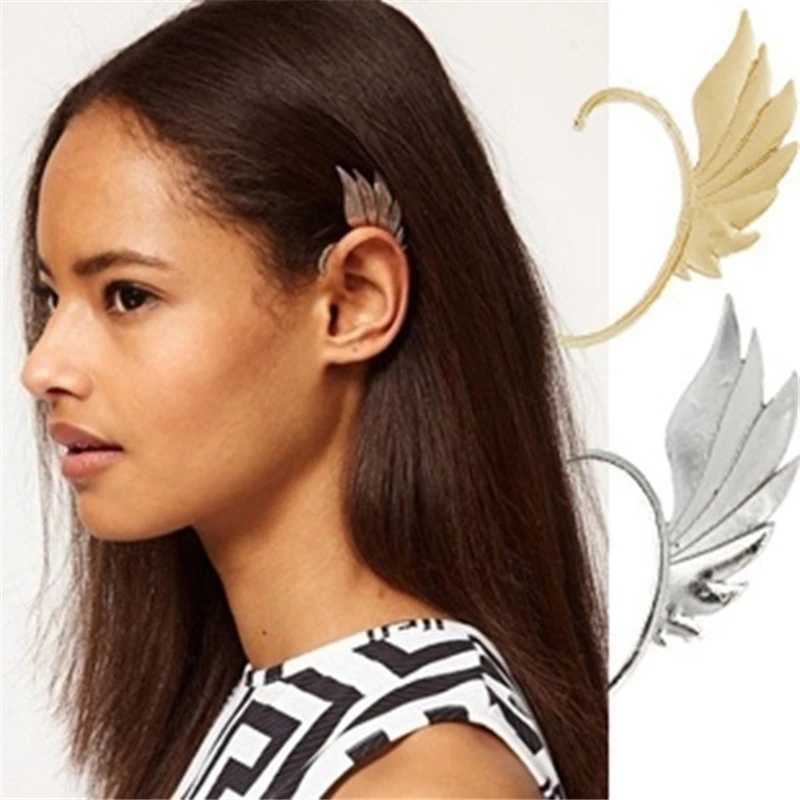 Hot Fashion Single Girl Ear Cuff Earrings 1PC Angel Feather Wings Gold Earclip Female Left Ear Punk Earclip Jewelry Gift W241017