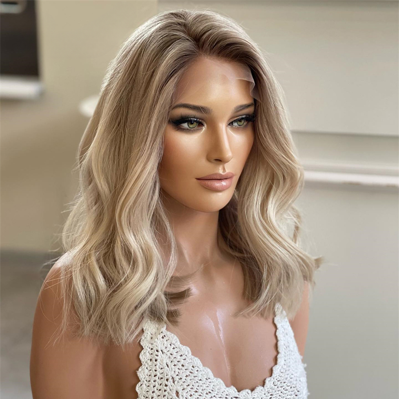 Free shipping Brazilian Highlights Platinum Blonde HD Front Wigs Human Hair 13x4 Icy Golden Color Lace Frontal Wig Sale Loose Wavy 180%