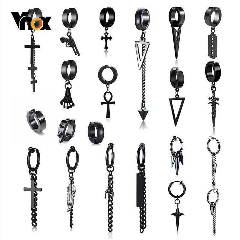 Vnox Punk Womens Clip Earrings Black Stainless Steel Earring Accessories Gothic Rock Hip Hop Earrings 1 piece W241017