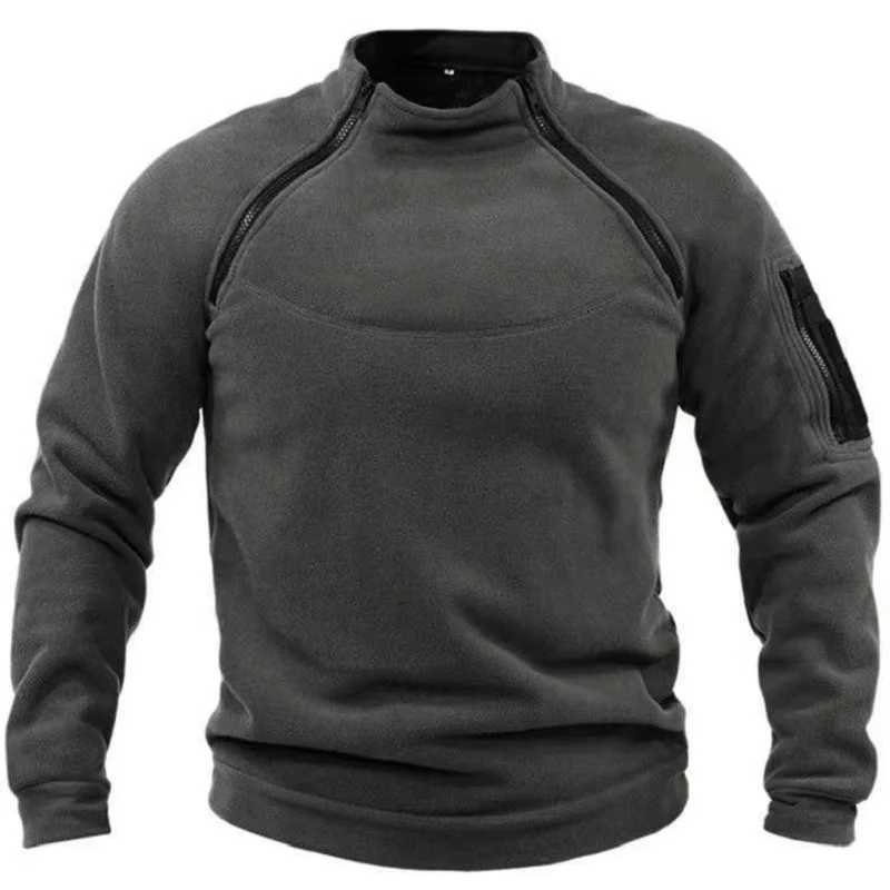New mens outdoor windproof solid color stand up collar thick sports jacket warm hiking sweater tactical outdoor polar wool jaXJ241017