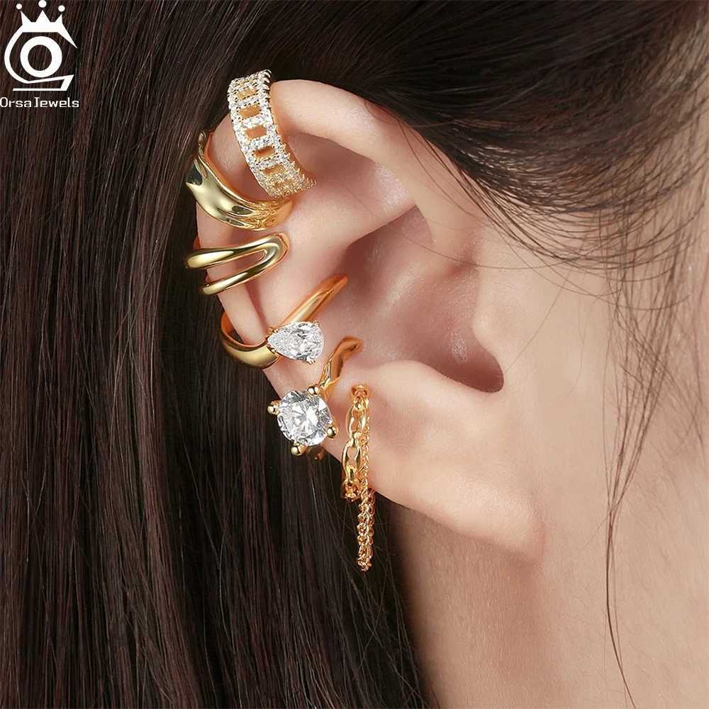 ORSA JEWELS 925 sterling silver anti allergy fashionable earrings cuffs suitable for womens party ear clips zircon earring accessories 1 piece CL01 W2
