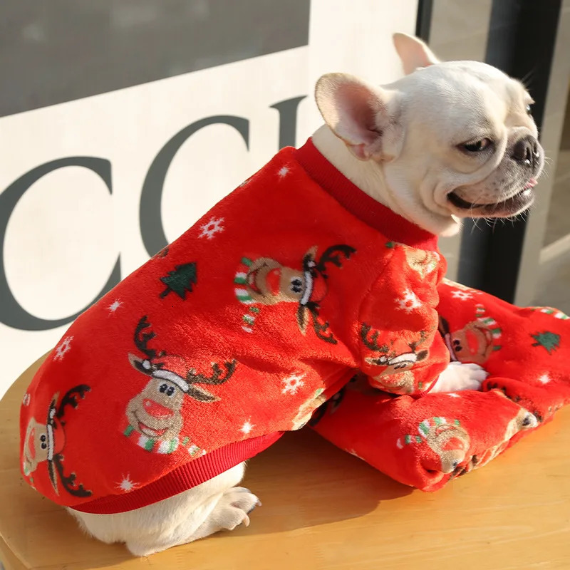 Pets dogs Christmas costumes puppy costumes flannel warm holiday jackets puppy accessories clothing gifts French bulldog costumes 241016