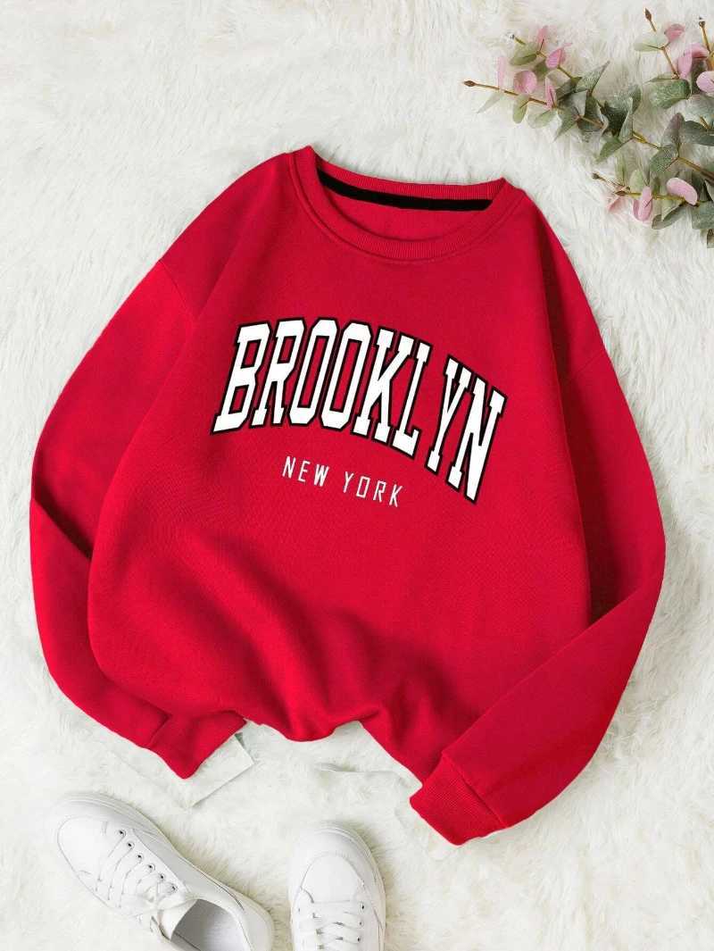 Fashion Woman Sweatshirts Brooklyn New York Letter Prints Pullover Casual O-Neck Long Sleeves Hoodie Warm Fleece Female ClothesX241016