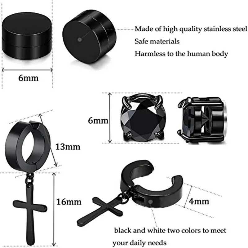 2 pieces of mens fashionable earrings with non-magnetic zircon stainless steel fake earrings set unisex style no perforation clip earrings jewelry W24