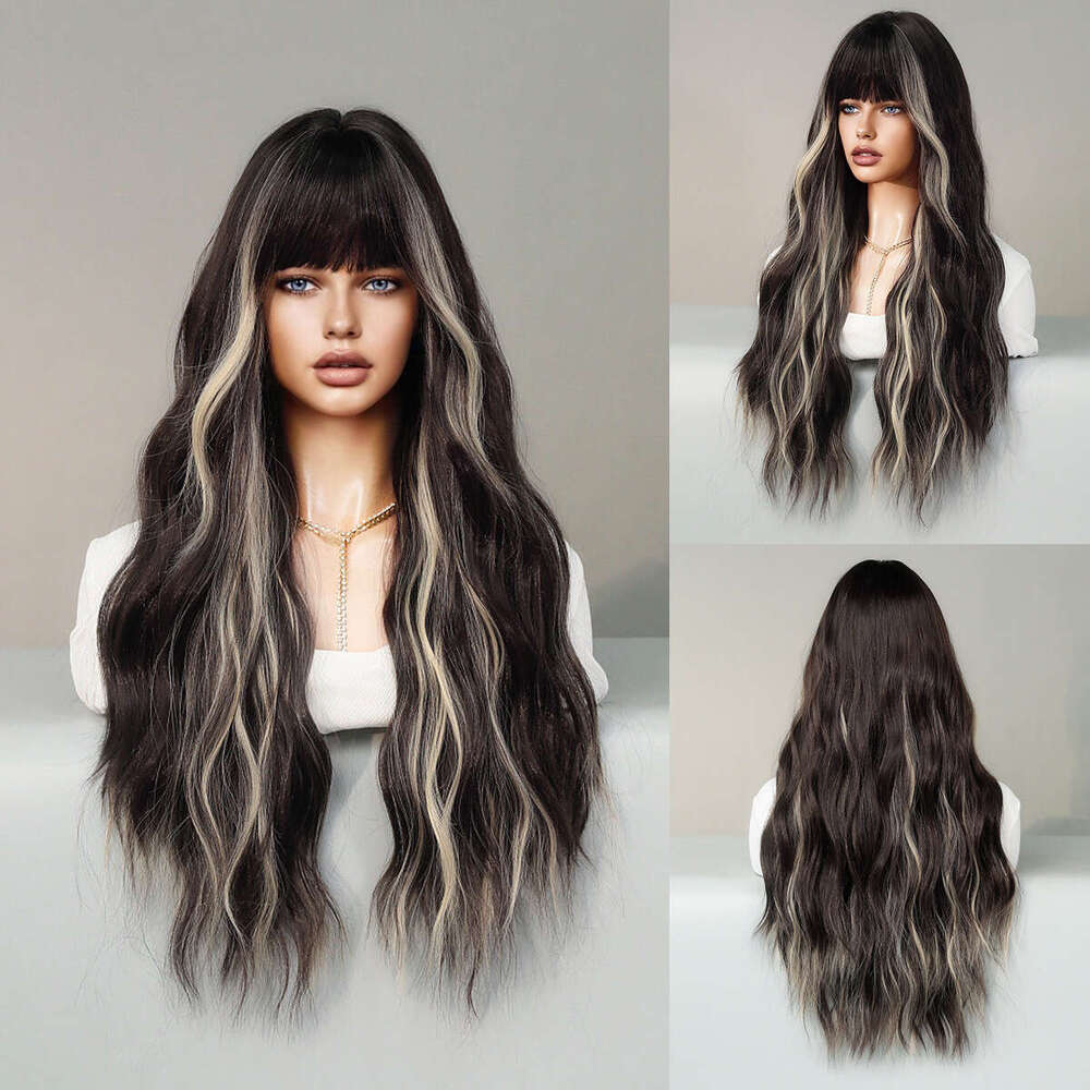 Sier Highlights Ash Synthetic Long Wavy Wig With Bangs