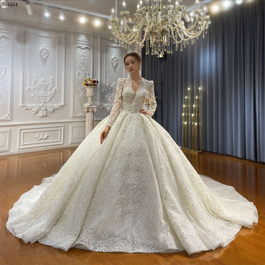 Princess V-necke Wedding Dress Long Sleeves