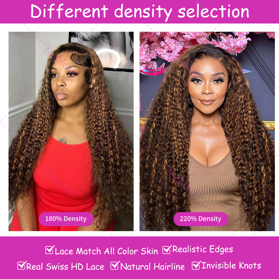 30 32 Inch Curly 13X6 Highlight Wigs Human Hair 100% HD Transparent Lace Front 4/27 Ombre Brown 13X4 Deep Wave Frontal Wig