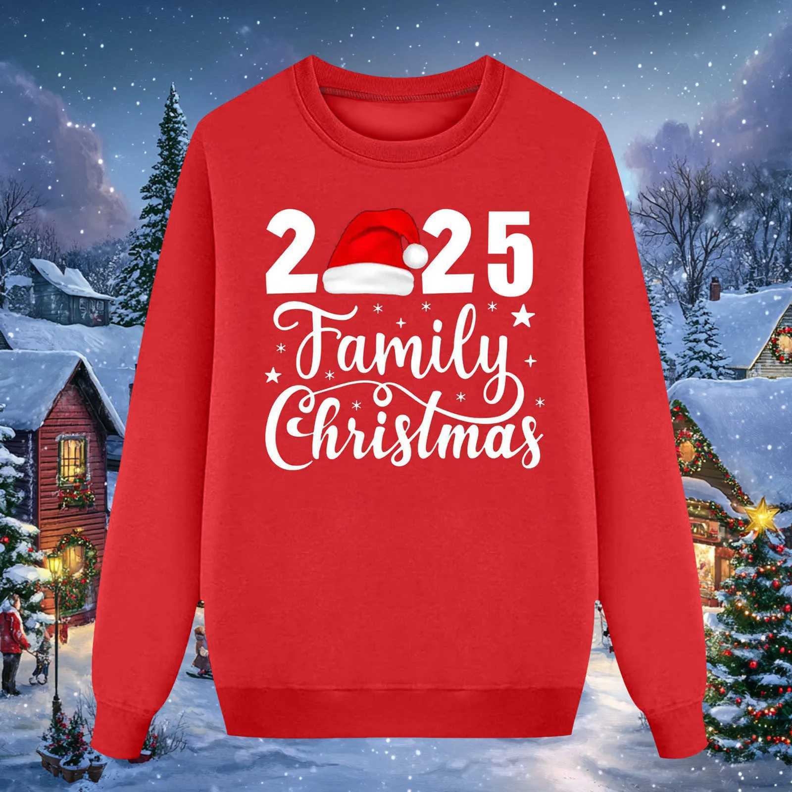 New Family Christmas Sweaters for 2025 Kawaii Letter Printed Outerwear for Festival Party Mother Kids Matching Outfits Navida W241015