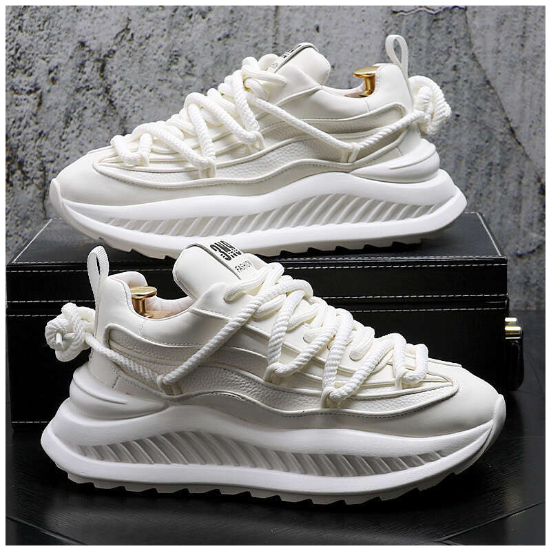 2024 New Fashion Solid Color Chunky Heel men Sneakers Casual Leather Platform Flat Sports Designer Shoes atillas Hombre