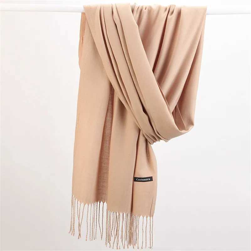 Wen Solid Scarf Cashmere Feeling Pashmina Shawl Tassel Headscarf Bag Womens Thin Spring/Summer Scarf Foard Bufanda 2024 X241017